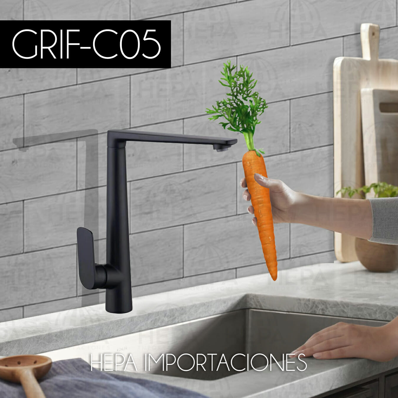 hepa importaciones import uruguay griferia grifo monocomando cocina canilla negro mate