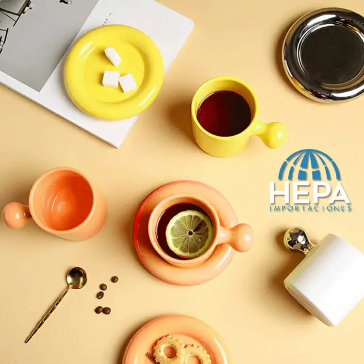 hepa,importaciones,import,uruguay,taza,plato,blanca,amarilla,naranja,moderna,nórdico,cute,desayunar,merendar,té,café