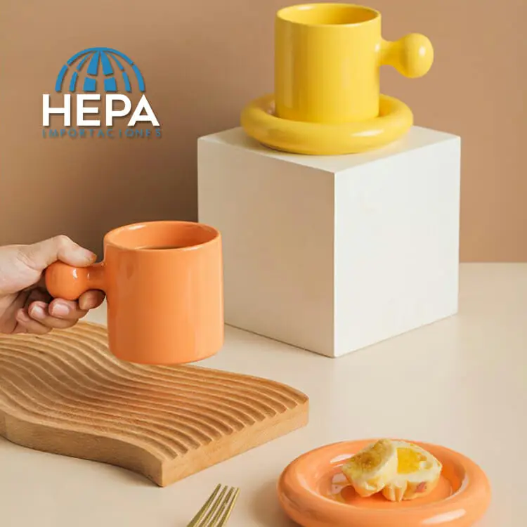 hepa,importaciones,import,uruguay,taza,plato,blanca,amarilla,naranja,moderna,nórdico,cute,desayunar,merendar,té,café