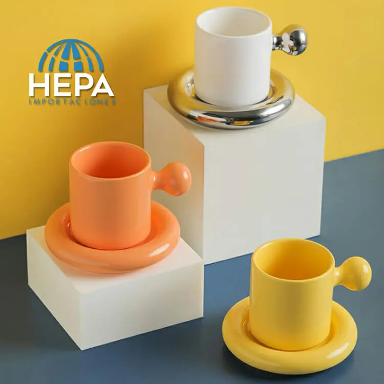 hepa,importaciones,import,uruguay,taza,plato,blanca,amarilla,naranja,moderna,nórdico,cute,desayunar,merendar,té,café