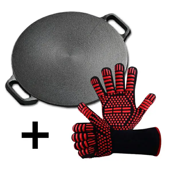 plancha chivetera hierro fundido camping guantes para fuego resistentes al calor hepa importaciones import aire libre exterior cocina carne bbq